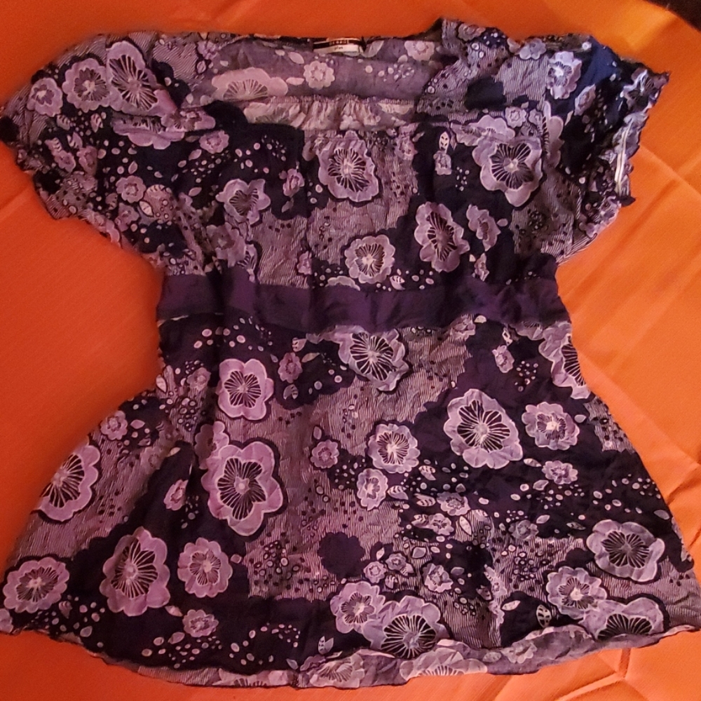 Floral and Striped Navy Blouse